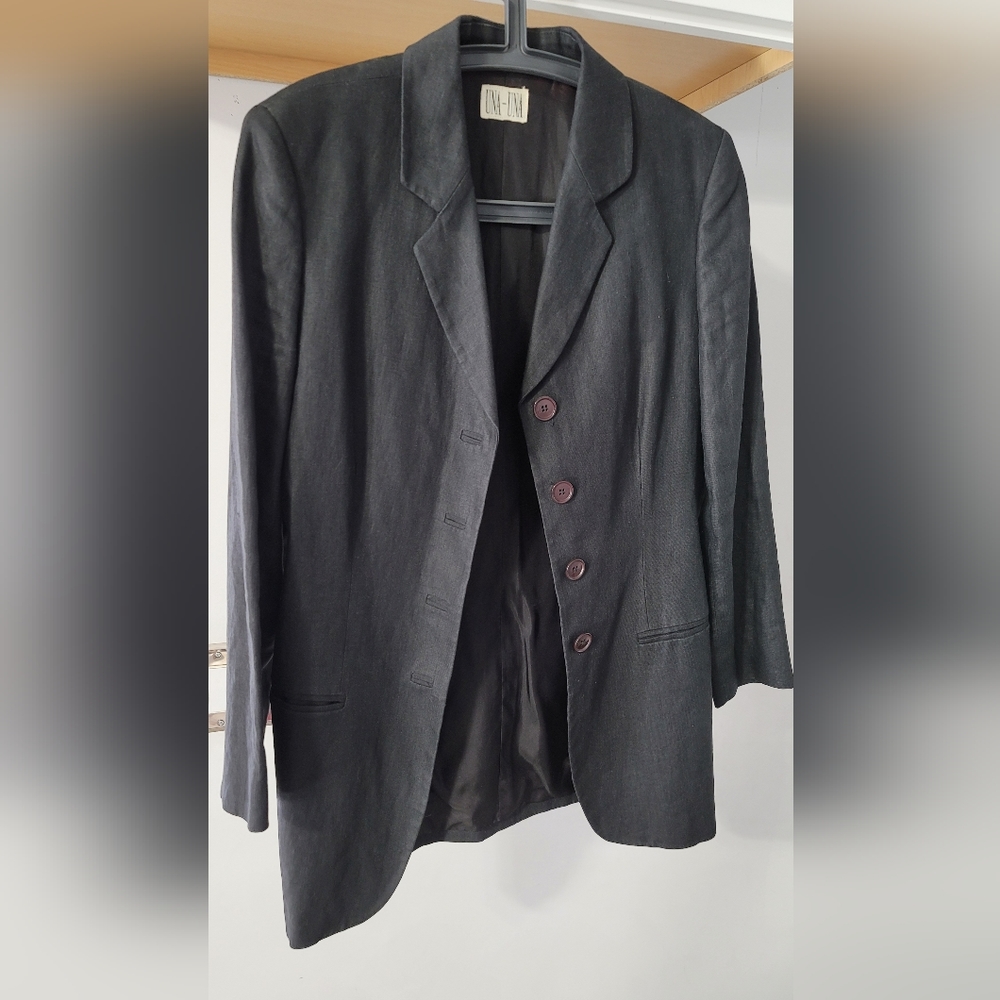 Una Una Black 100% Linen Blazer Jacket Size42 Italian